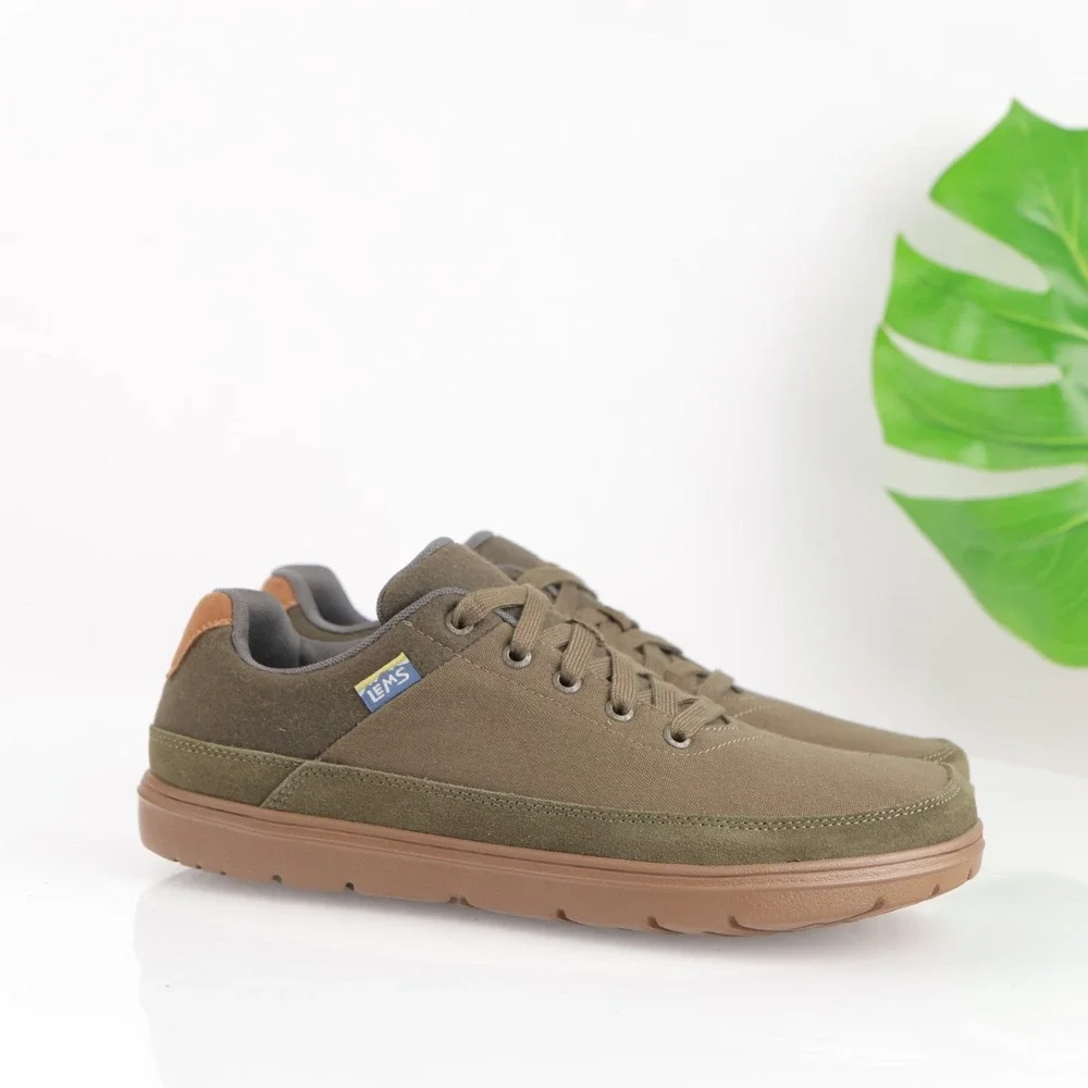 Lems Mens Chillum Barefoot Shoes Size 9 Olive Canvas Minimalist Lace Up Sneakers